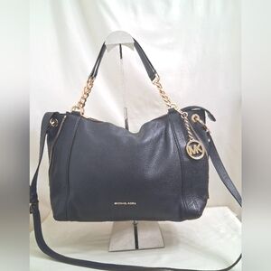 Michael Kors Dark Blue Pebbled Leather Purse With Shoulder Strap